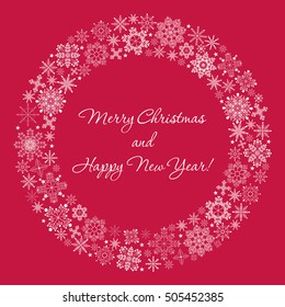 Snowflakes round border with sample greeting text. For holiday decoration, greeting cards banners etc.