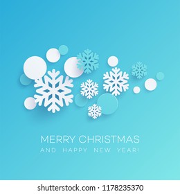 Snowflakes and round confetti paper cut illustration. Merry Christmas and Happy New Year greeting. Xmas decorations and paper cut elements. Poster, banner design. Isolated vector Snowflakes and round confetti paper cut illustration. Merry Christmas and Happy New Year greeting. Xmas decorations and paper cut elements. Poster, banner design. Isolated vector