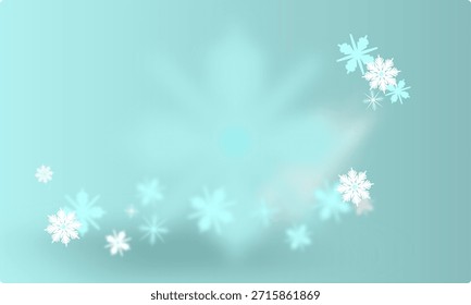 Copos de nieve esparcidos sobre un fondo azul, contrastando con un fondo blanco, creando un diseño de temática invernal.  