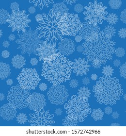 Snowflakes seamless background. Snow flakes silhouette. New year ornament