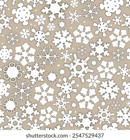 snowflakes seamless background. vector illustration of falling snow. A drawn pattern of many different snowflakes randomly flying. backdrop for greeting, invitation, fabric, wallpaper, packaging