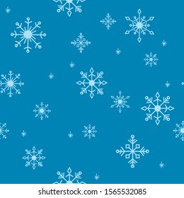 Snowflakes seamless blue light blue texture for cold background, christmas and winter pattern.