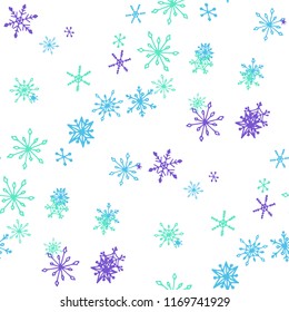 Snowflakes. Seamless Christmas Pattern with Cute Childish Snowflakes Hand Drawn in Doodle Style. Seamless Background for Christmas Decoration, Print, Poster. Vector Holiday Texture.