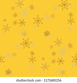 Snowflakes. Seamless Christmas Pattern with Cute Childish Snowflakes Hand Drawn in Doodle Style. Seamless Background for Christmas Decoration, Print, Poster. Vector Holiday Texture.