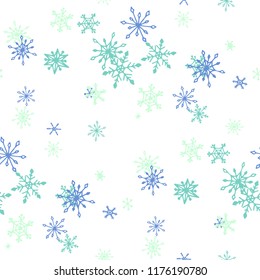 Snowflakes. Seamless Christmas Pattern with Cute Childish Snowflakes Hand Drawn in Doodle Style. Seamless Background for Christmas Decoration, Print, Dress. Vector Holiday Texture.