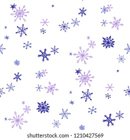 Snowflakes. Seamless Christmas Pattern with Cute Childish Snowflakes Hand Drawn in Doodle Style. Seamless Background for Christmas Decoration, Wrapping, Paper. Vector Holiday Texture.