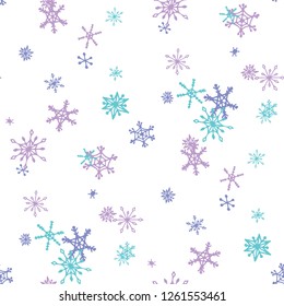 Snowflakes. Seamless Christmas Pattern with Cute Simple Snowflakes Hand Drawn in Doodle Style. Seamless Background for Christmas Decoration, Textile, Cover. Vector Holiday Texture.