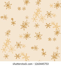 Snowflakes. Seamless Christmas Pattern with Cute Simple Snowflakes Hand Drawn in Doodle Style. Seamless Background for Christmas Decoration, Cloth, Fabric. Vector Holiday Texture.