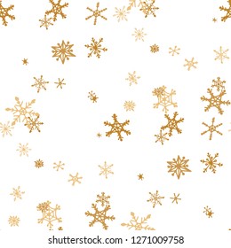 Snowflakes. Seamless Christmas Pattern with Cute Childish Snowflakes Hand Drawn in Doodle Style. Seamless Background for Christmas Decoration, Brochure, Cover. Vector Holiday Texture.