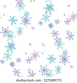 Snowflakes. Seamless Christmas Pattern with Cute Childish Snowflakes Hand Drawn in Doodle Style. Seamless Background for Christmas Decoration, Cloth, Fabric. Vector Holiday Texture.