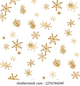 Snowflakes. Seamless Christmas Pattern with Cute Childish Snowflakes Hand Drawn in Doodle Style. Seamless Background for Christmas Decoration, Banner, Poster. Vector Holiday Texture.