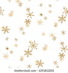 Snowflakes. Seamless Christmas Pattern with Cute Simple Snowflakes Hand Drawn in Doodle Style. Seamless Background for Christmas Decoration, Banner, Card. Vector Holiday Texture.