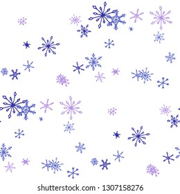 Snowflakes. Seamless Christmas Pattern with Cute Simple Snowflakes Hand Drawn in Doodle Style. Seamless Background for Christmas Decoration, Brochure, Cover. Vector Holiday Texture.