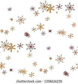 Snowflakes. Seamless Christmas Pattern with Cute Simple Snowflakes Hand Drawn in Doodle Style. Seamless Background for Christmas Decoration, Wrapping, Fabric. Vector Holiday Texture.