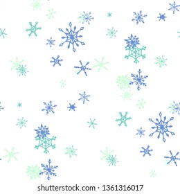 Snowflakes. Seamless Christmas Pattern with Cute Childish Snowflakes Hand Drawn in Doodle Style. Seamless Background for Christmas Decoration, Print, Dress. Vector Holiday Texture.