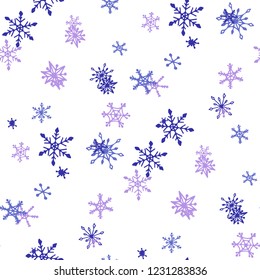Snowflakes. Seamless Christmas Pattern with Funny Simple Snowflakes Hand Drawn in Doodle Style. Seamless Background for Christmas Decoration, Print, Dress. Vector Holiday Texture.
