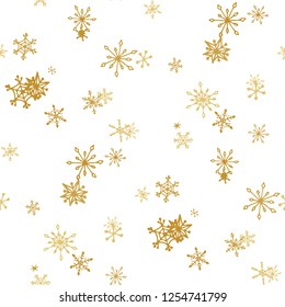 Snowflakes. Seamless Christmas Pattern with Funny Childish Snowflakes Hand Drawn in Doodle Style. Seamless Background for Christmas Decoration, Brochure, Card. Vector Holiday Texture.