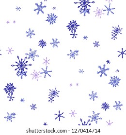 Snowflakes. Seamless Christmas Pattern with Funny Simple Snowflakes Hand Drawn in Doodle Style. Seamless Background for Christmas Decoration, Wrapping, Fabric. Vector Holiday Texture.