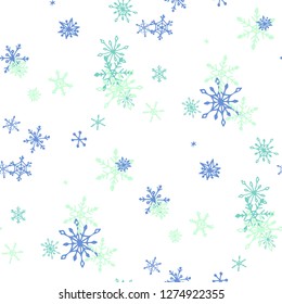 Snowflakes. Seamless Christmas Pattern with Funny Childish Snowflakes Hand Drawn in Doodle Style. Seamless Background for Christmas Decoration, Brochure, Card. Vector Holiday Texture.