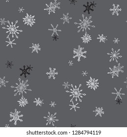 Snowflakes. Seamless Christmas Pattern with Funny Childish Snowflakes Hand Drawn in Doodle Style. Seamless Background for Christmas Decoration, Print, Dress. Vector Holiday Texture.