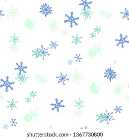 Snowflakes. Seamless Christmas Pattern with Funny Childish Snowflakes Hand Drawn in Doodle Style. Seamless Background for Christmas Decoration, Textile, Cover. Vector Holiday Texture.