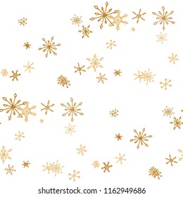 Snowflakes. Seamless Christmas Pattern with Lovely Simple Snowflakes Hand Drawn in Doodle Style. Seamless Background for Christmas Decoration, Cloth, Fabric. Vector Holiday Texture.