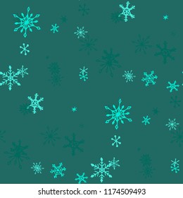 Snowflakes. Seamless Christmas Pattern with Lovely Simple Snowflakes Hand Drawn in Doodle Style. Seamless Background for Christmas Decoration, Cloth, Dress. Vector Holiday Texture.