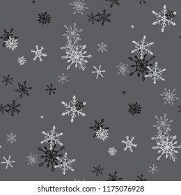 Snowflakes. Seamless Christmas Pattern with Lovely Childish Snowflakes Hand Drawn in Doodle Style. Seamless Background for Christmas Decoration, Banner, Poster. Vector Holiday Texture.