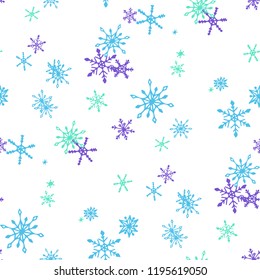 Snowflakes. Seamless Christmas Pattern with Lovely Simple Snowflakes Hand Drawn in Doodle Style. Seamless Background for Christmas Decoration, Print, Dress. Vector Holiday Texture.