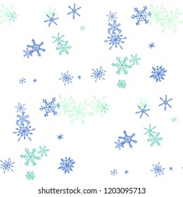 Snowflakes. Seamless Christmas Pattern with Lovely Childish Snowflakes Hand Drawn in Doodle Style. Seamless Background for Christmas Decoration, Wrapping, Fabric. Vector Holiday Texture.