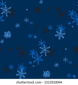 Snowflakes. Seamless Christmas Pattern with Lovely Childish Snowflakes Hand Drawn in Doodle Style. Seamless Background for Christmas Decoration, Cloth, Dress. Vector Holiday Texture.