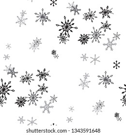 Snowflakes. Seamless Christmas Pattern with Lovely Childish Snowflakes Hand Drawn in Doodle Style. Seamless Background for Christmas Decoration, Wrapping, Paper. Vector Holiday Texture.