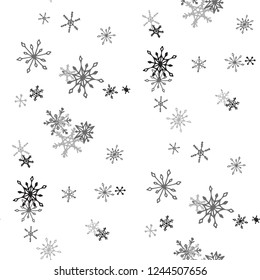 Snowflakes. Seamless Christmas Pattern with Pretty Simple Snowflakes Hand Drawn in Doodle Style. Seamless Background for Christmas Decoration, Print, Poster. Vector Holiday Texture.
