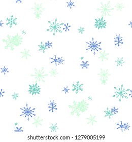Snowflakes. Seamless Christmas Pattern with Pretty Childish Snowflakes Hand Drawn in Doodle Style. Seamless Background for Christmas Decoration, Banner, Poster. Vector Holiday Texture.