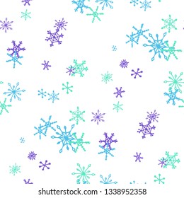 Snowflakes. Seamless Christmas Pattern with Pretty Simple Snowflakes Hand Drawn in Doodle Style. Seamless Background for Christmas Decoration, Cloth, Fabric. Vector Holiday Texture.