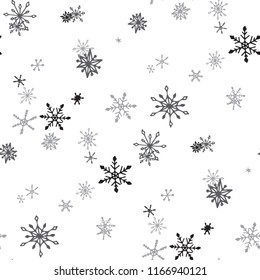 Snowflakes. Seamless Christmas Texture with Cute Childish Snowflakes Hand Drawn in Doodle Style. Seamless Background for Christmas Decoration, Print, Dress. Vector Holiday Texture.