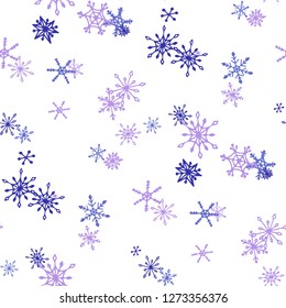 Snowflakes. Seamless Christmas Texture with Cute Childish Snowflakes Hand Drawn in Doodle Style. Seamless Background for Christmas Decoration, Wrapping, Paper. Vector Holiday Texture.
