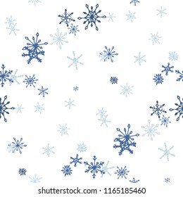 Snowflakes. Seamless Christmas Texture with Lovely Childish Snowflakes Hand Drawn in Doodle Style. Seamless Background for Christmas Decoration, Banner, Card. Vector Holiday Texture.