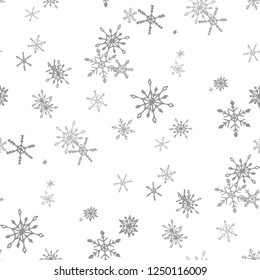 Snowflakes. Seamless Christmas Texture with Lovely Simple Snowflakes Hand Drawn in Doodle Style. Seamless Background for Christmas Decoration, Cloth, Dress. Vector Holiday Texture.