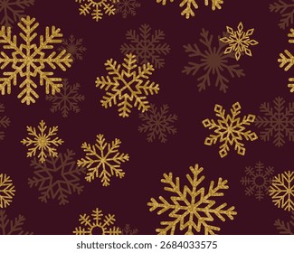 Snowflakes, seamless festive pattern for Christmas and winter holiday. Snow flakes, repeating print, endless background design. Flat vector illustration for seasonal textile, fabric, wrapping paper