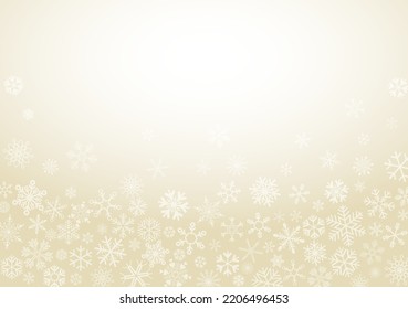 Snowflakes seamless have blank space on gold background. Winter holidays theme, Christmas and New Year template.