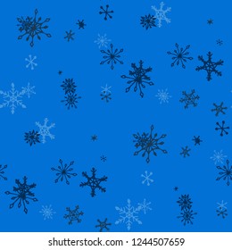 Snowflakes. Seamless Holiday Pattern with Cute Childish Snowflakes Hand Drawn in Doodle Style. Seamless Background for Christmas Decoration, Wrapping, Fabric. Vector Holiday Texture.