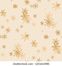 Snowflakes. Seamless Holiday Pattern with Cute Childish Snowflakes Hand Drawn in Doodle Style. Seamless Background for Christmas Decoration, Textile, Cover. Vector Holiday Texture.