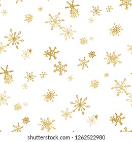 Snowflakes. Seamless Holiday Pattern with Cute Simple Snowflakes Hand Drawn in Doodle Style. Seamless Background for Christmas Decoration, Cloth, Dress. Vector Holiday Texture.