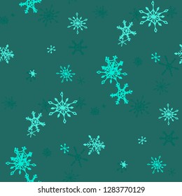 Snowflakes. Seamless Holiday Pattern with Cute Simple Snowflakes Hand Drawn in Doodle Style. Seamless Background for Christmas Decoration, Print, Poster. Vector Holiday Texture.