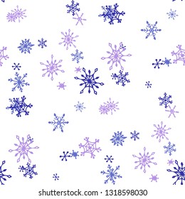 Snowflakes. Seamless Holiday Pattern with Cute Childish Snowflakes Hand Drawn in Doodle Style. Seamless Background for Christmas Decoration, Brochure, Cover. Vector Holiday Texture.