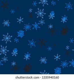 Snowflakes. Seamless Holiday Pattern with Cute Simple Snowflakes Hand Drawn in Doodle Style. Seamless Background for Christmas Decoration, Banner, Card. Vector Holiday Texture.