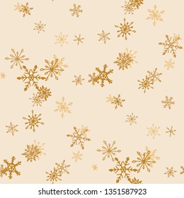 Snowflakes. Seamless Holiday Pattern with Cute Simple Snowflakes Hand Drawn in Doodle Style. Seamless Background for Christmas Decoration, Print, Poster. Vector Holiday Texture.