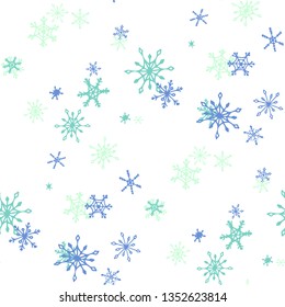 Snowflakes. Seamless Holiday Pattern with Cute Childish Snowflakes Hand Drawn in Doodle Style. Seamless Background for Christmas Decoration, Cloth, Dress. Vector Holiday Texture.