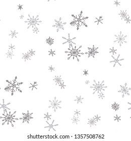 Snowflakes. Seamless Holiday Pattern with Cute Childish Snowflakes Hand Drawn in Doodle Style. Seamless Background for Christmas Decoration, Banner, Card. Vector Holiday Texture.
